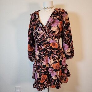 Pilcro Floral Print Ruffle Trim Long Sleeve‎ Mini Dress Women's LP